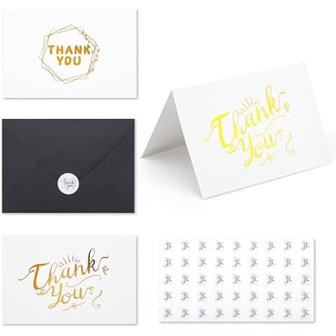 Keketer 120 PCS Thank You Cards 4x6, Blank Gold Foil Card For Baby Shower, Black Envelopes and Stickers Thank You Notes For Wedding Cover