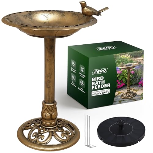 Zeno Bird Bath | Bird Bath For Garden | Antique Bronze Outdoor Birdbath With Solar Fountain, Weighted Base And Sculpted Birds Accent For Attracting Wild Birds To Your Garden-image