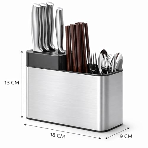 Image of Stainless Steel Spoon Holder & Cutlery Stand for Kitchen | Knife, Spoon, Fork Organizer | Large Utensil & Spatula Holder for Countertop & Dining Table (Knife Cutlery Holder)