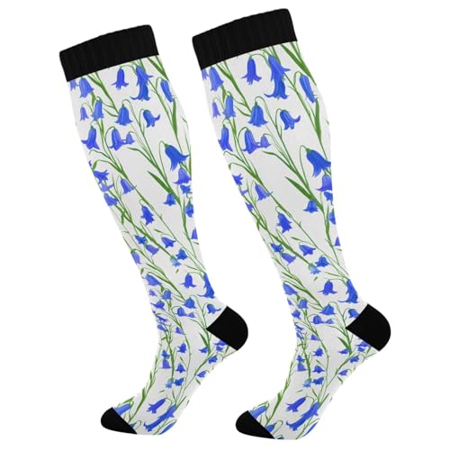 Wassud Bluebell Flowers Compression Socks for Women and Men 20-30 mmHg Knee High Socks for Nurses Travel Socks 1 Pair