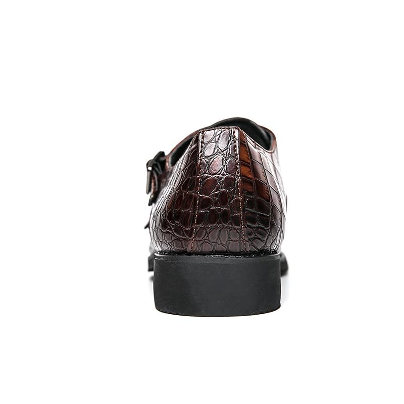 Dress Oxford Shoes for Men Slip On Square Toe PU Leather Block Pattern Double Monk Strap Anti-Slip Non Slip Resistant Block Heel Low Top Walking4