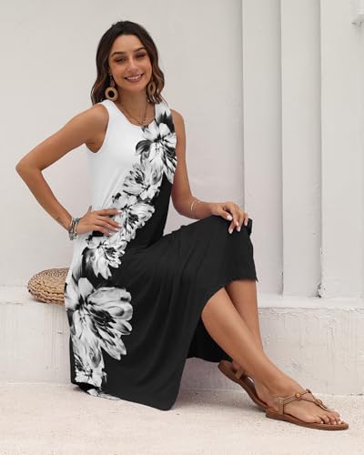 Image of AUSELILY Women's Summer Dresses Casual Sleeveless Midi Tank Beach Dress | Women's Asymmetrical Hem Sundress with Side Pockets, Great for Beach, Vacation & Daily Wear