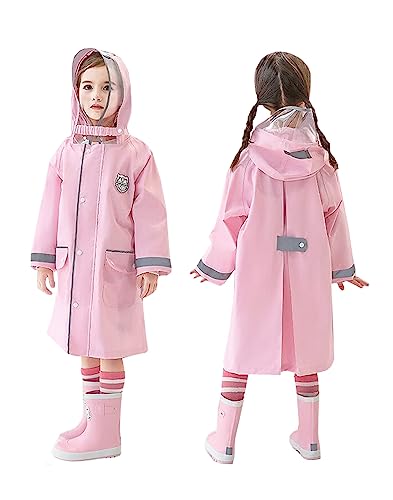 [OVER SPEC] レインコート キッズ ランドセル対応 レインウェア レイングッズ 収納バッグ付き 雨具 女の子 男の子 反射 子供 防水 通園 通学 (PINK, S)