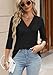 Bliwov Women’s 3/4 Sleeve V Neck Tops Loose Fit T Shirts Casual Work Blouses 2026 Spring Soft Basic Tees Summer Outfits Black