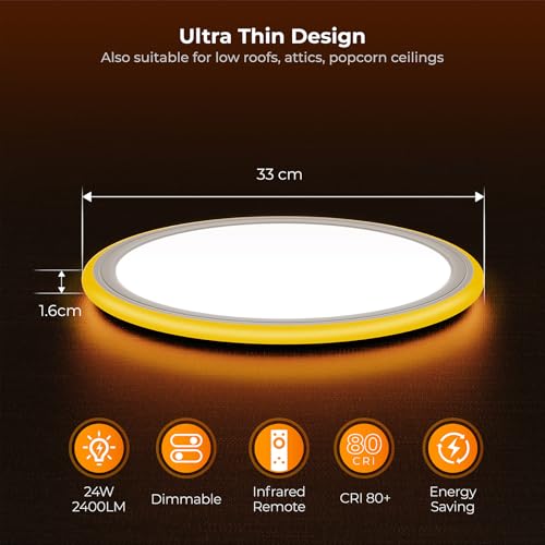 BLNAN Dimmable LED Ceiling Light with Remote Control, 2000K Nightlight, 24W Bathroom Lights Ceiling, 3000K-6500K Ceiling Lights for Bedroom, Kitchen, Living Room, Kid's Room, Round White 33CM - Image 4