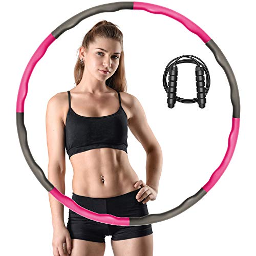 iAmotus Hula Hoop, Hula Hoop Fitness Adelgazante 8 Secciones Extraíbles Diámetro Ajustable con Cuerda de Saltar Hula Hoop para Deportes & Ejercicios Adecuado para Damas, Hombres, Niños (Gris Polvo)