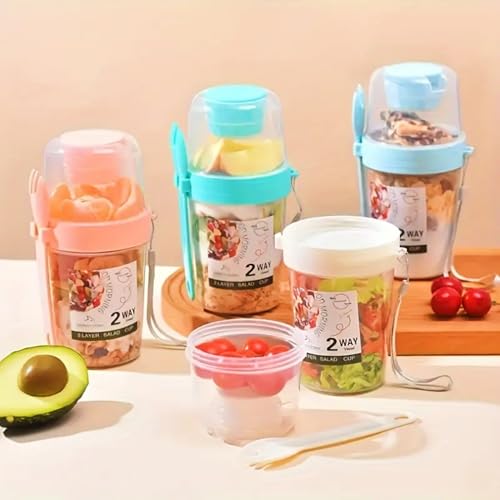 27oz Breakfast Cup, Double-Layer On The Go Container with Spoon & Sauce - Perfect for Oatmeal, Yogurt, Salads Green
