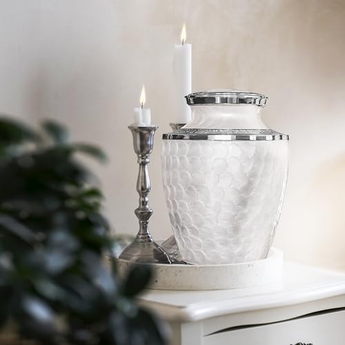 Trupoint Memorials Extra Large Urn for Ashes Adult Male or Female Up to 330 lbs – Cremation Urns for Human Ashes, Funeral Memorial Urns for Men & Women – Pearl