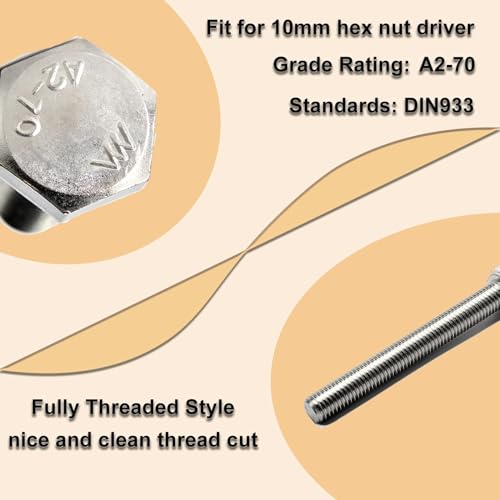 Image of 26PCS M6 Hex Bolts M6x20mm Hex Head Bolts Stainless Steel 304 | M6-1mm Hex Bolt Fully Threaded Hex Tap Bolts Metric Hexagon Head Screw Machine Bolts Right Hand External Hex Drive