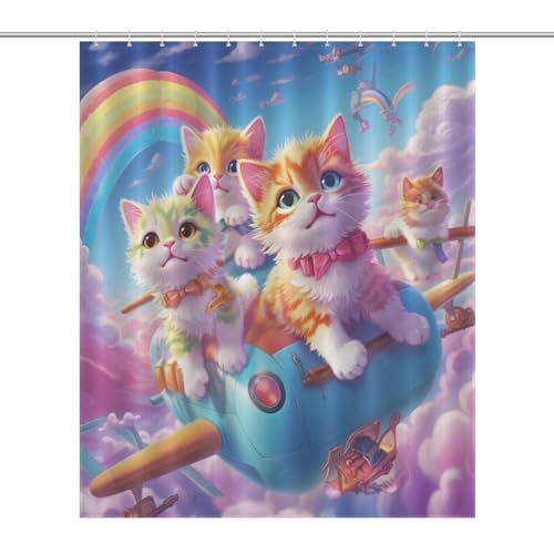 Rideau de douche lavable anti-moisissure motif chat mignon - 7