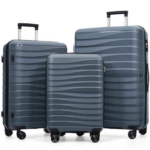 Image of Hardside Luggage Sets, Lightweight Wave Suitcase with Spinner Wheels, PP Grey