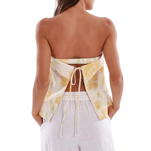 Amazhiyu Women's 100% Linen Tube Tops Casual Summer Sleeveless Back-tie Boho Blouse4