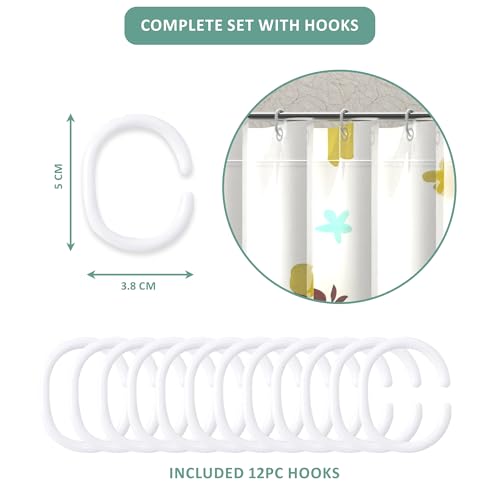 Image of Kuber Industries Pack of 5 Washable Bathroom Shower Curtain 6 Feet with 12 Plastic Hooks | Quick-Drying & Easy to Clean Washroom| JY-2-1 | Multicolor Leafs
