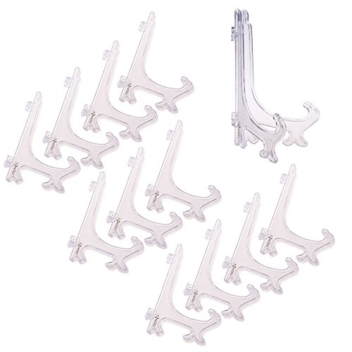 Cosmos Pack of 12 Clear Plastic Easels Plate Stands to Display Plates, Pictures or Other Items, 6 Inch Tall (Clear)