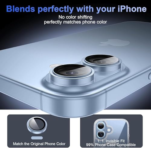 Image of Choiche Camera Lens Protector Compatible for iPhone 17 (Blue) - 9H Tempered Glass Camera Cover, HD Clear Anti-Scratch Screen Protector with Metal Ring Decoration, Case Friendly, Night Shot Safe