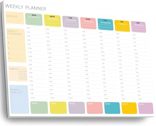 CDXHOM Undated ADHD Planner Pad - Weekly Hourly Schedule for Time Blocking & Productivity | 52 Tear-Off Sheets (8.5"x11") Notepad for Work, School & Projects