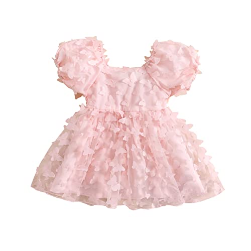 Toddler Summer Dress Baby Girl Short Puff Sleeve 3D Bow Princess Dress Wedding Birthday Party Tulle Dress