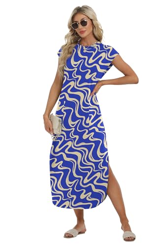 Image of HiMONE Beach Vacation Dresses for Women 2025 Sundress Cap Sleeves Casual Maxi Beach Dress with Pockets XS-2XL