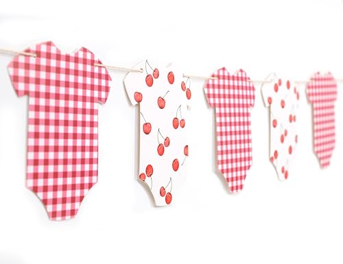 Cherry Baby Shower Banner - Cherry Bodysuit Gingham Banner,Berry Gender