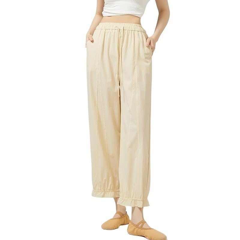 Pantalones anchos para mujer ideal ballet y yoga de cintura alta elástica en color negro liso