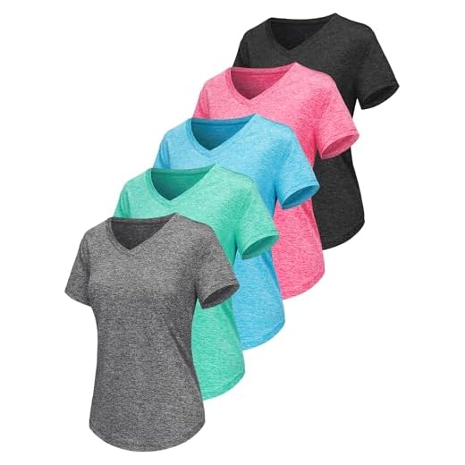 Sportshirt Damen Kurzarm V-Ausschnitt UPF 50+ Sport Fitness T-Shirts Atmungsaktiv T-Shirt Laufshirt für Funktionsshirt Workout Top Gym Yoga 5er Pack