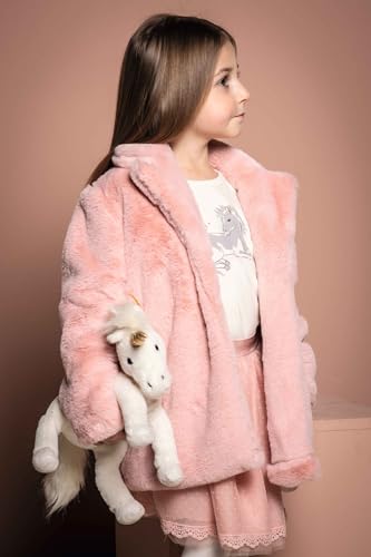 Steiff Unica Schlenker Einhorn weiß liegend 27 cm, Soft Cuddly Friends, Kuscheltier Einhorn, Plüschtier mit Granulatsäckchen in Hufen und Bauch für EIN tolles Fühlerlebnis, Plüsch Stofftier