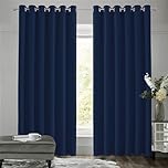 VEHEDE Black Out Living Room Curtains, 90x90 Inch Large Door Window Thermal Insulated Drapes with Eyelet Noise Reducing Bedroom Curtain, Navy Blue, 2 Panels