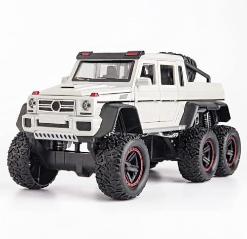 Image of 1:22 AMG 6x6 Diecast Metal Toy Car Model for Kids Pull Back Action Openable Doors with Light & Sound Features Durable Alloy Vehicle Collectible & Giftable (White)