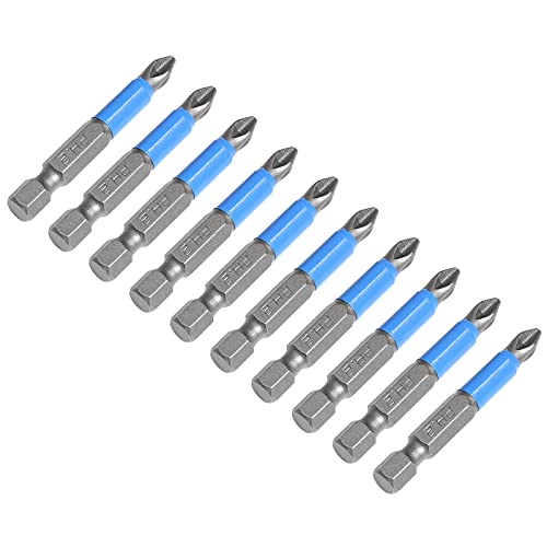 Jiozermi 10 Pcs Magnetic Phillips Screwdriver Bit Set 2 Inch Long, Ph2 Phillips Bits Set, Non-Slip Cross Head Electric Screwdriver Bits Set 1/4" Hex Shank (Ph2, 50Mm) #TOP1