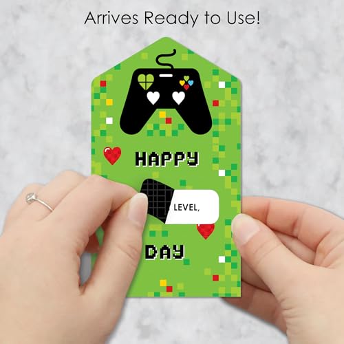 Image of Big Dot of Happiness Game Zone - Pixel Video Game Cards for Kids - Happy Valentine's Day Pull Tabs - Set of 12