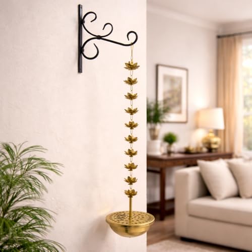 Image of Flower Hanging insence Burner | Dhuna Loban Burner Dhooni Dhoop Dhuni |Hanging Dhoop Batti Agardan Hanging Decor (Pack of 1) (Gold /Bracket)