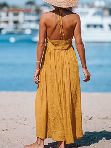Image of CUPSHE Women's Plunge V Neck Backless Ruffle Halter Maxi Dress