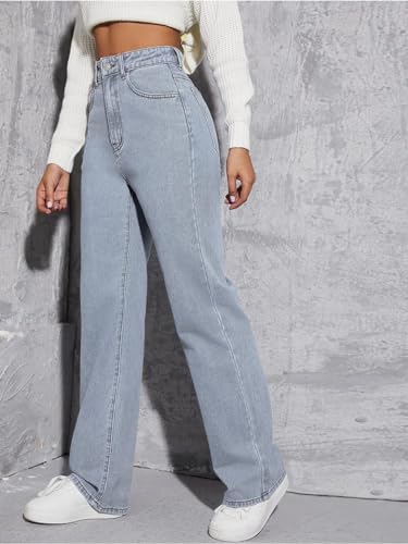 Image of Glossia Denim Baggy Jeans for Women | Stretchable High Waist Straight Fit Jeans for Women | High Rise Stretch Denim | Loose Fit Plus Size Denim (Sizes - 24 to 44) WJ32-1205-$