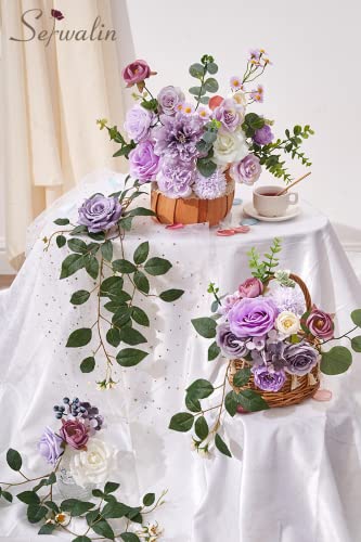 Serwalin Artificial Flowers Silk Flowers Wedding Cake Flowers Purple Fake Flowers For Diy Wedding Bouquets Centerpieces Arrangements Baby Shower Cake Home Decor #TOP2
