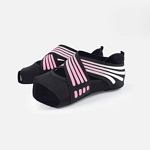 Image of ABIRAM Yoga Socks Toeless Non-Slip Grips & Straps, for Pilates, Barre, Ballet, Bikram, Workout for Women