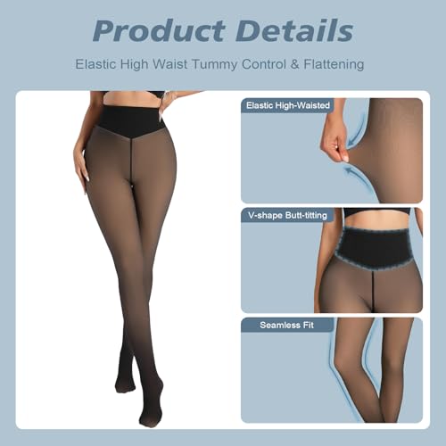 Image of X-CHENG Fleece Lined Tights Sheer Women - Fake Translucent Warm Pantyhose Leggings Sheer Thick Tights for Winter