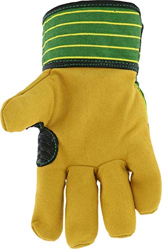John Deere Jd00024-Y Youth Split Cowhide Leather Palm Gloves, Abrasion Resistant, Yellow/Green, Youth-Small #TOP3