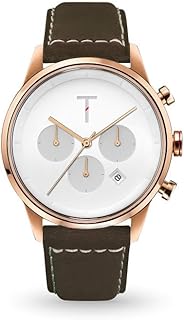 ساعة ترايب بسوار جلدي للرجال من تايلور TLAC004، مقاس 43 ملم، بني، تناظري