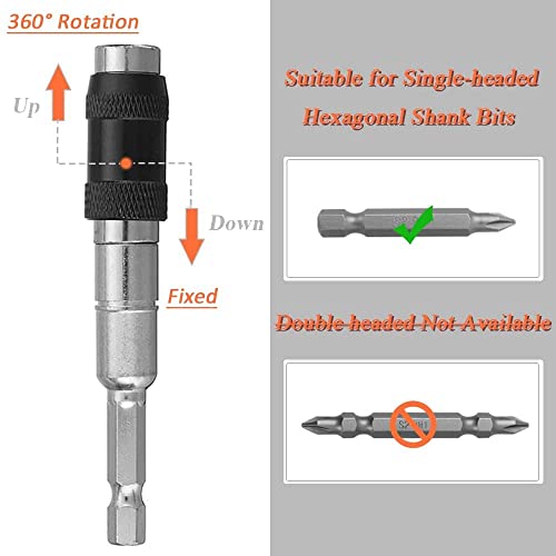 Mesee 3Pcs Pivot Drill Bit Holder Tip Impact Pivoting Bit, 1/4" Quick Change Flexible Hex Magnetic Screwdriver Bit, Angle Extension Screwgun Locking Rotating Bendable Adjustable In 20 Degrees #TOP3