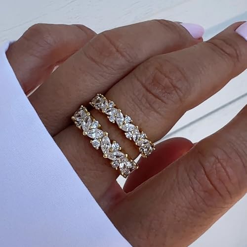 Aojun 14K Gold Filled CZ Simulated Diamond Wedding Band Ring Eternity Statement Promise Ring for Women4