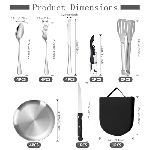 Miniatura 2 de Juego De Cubiertos De Camping Para 4 Personas, 21 Piezas Vajilla Camping,Acero Inoxidable Juego De Cubiertos De Viaje Portátil Para Camping,Picnic,Viajes Y Bbq-Negro