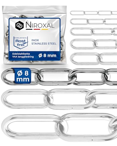 200-cm = 2-mètre 8-mm d'épaisseur chaîne en acier inoxydable V4A lien longue de NietFullThings en un seul morceau anchor chain DIN 5685 DIN 763 2-m