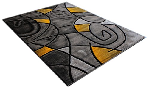Masada Rugs, Modern Contemporary Area Rug, Yellow Grey Black (8 Feet X 10 Feet) #TOP1
