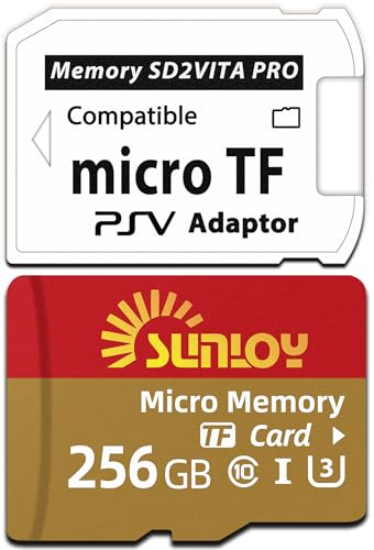 Adaptador de tarjeta de memoria SD2Vita 6.0 PS Vita con tarjeta micro SD de 256 GB, tarjeta de memoria flash microSDXC UHS I de alta velocidad con adaptador de tarjeta SD PSVita para PSV 1000/2000