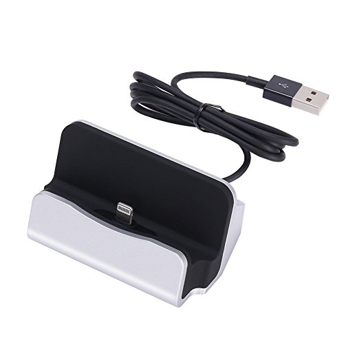 PTCM Soporte para cargador de pie la estaci�n base de carga del muelle de sincronizaci�n para el iPhone 6 6S 6plus 5S 5 5C 5SE y el iPod touch 5ta escritorio Escritorio Gen Base de Cargador Base Estaci�n de carga (plata)