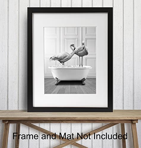 Flamingos Bathroom Decor Poster 8X10 - Cute Powder Room Decoration - Bathroom Wall Art & Decor - Coastal Beach Theme Nautical Bathroom Decor For Women Men - Bath Wall Decor - Unframed #TOP2