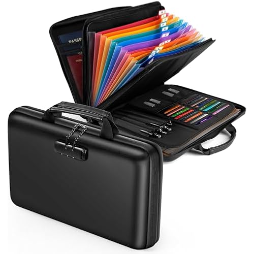 Fireproof Document Safe Box with Lockable Zipper, Hard-shell, 13 Pockets, Waterproof for Important Papers Binder, Fire/Water Resistant File Box for Travel, Home & Office, Organizer for Passport, Cards