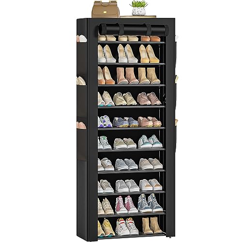 Large Shoe Rack, Black, 6 Side Pockets, 23.6″ Wide x 11.4″ Deep x 68.9″ Tall, 36-41 Pairs of Shoes