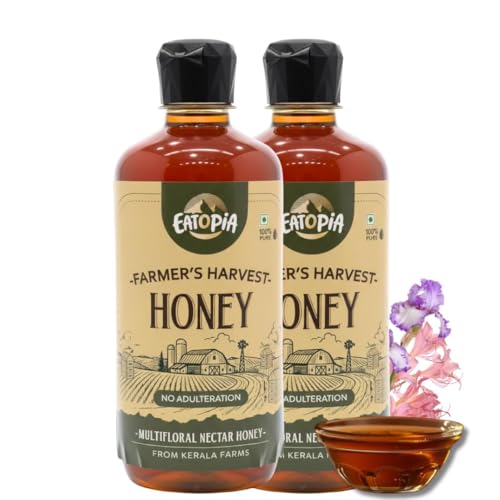 Image of Eatopia Farmer's Harvest Honey 1 kg | Squeeze Bottle | Natural Ayurvedic Immunity Booster | 100% Natural & Pure Honey | No Added Sugar | No Adulteration | Nectar Honey | Pack of 2 with 500g Serving each