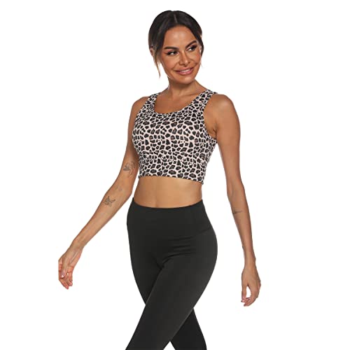Nine Bull Sports Bras For Women High Impact Sports Bra - Seamless Yoga Bra Longline Wirefree Padded Bras Workout Crop Tops (Leopard, L) #TOP2